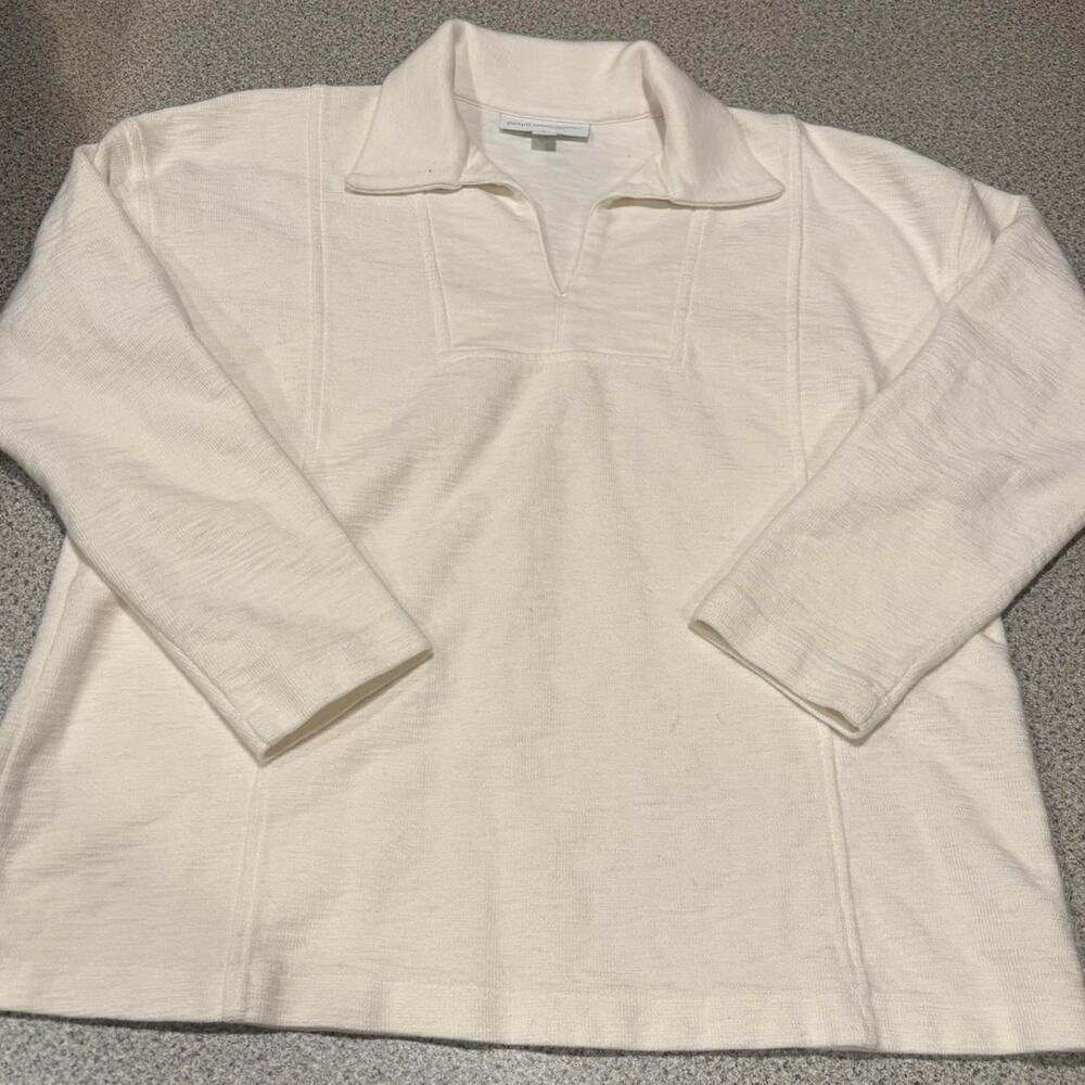 PureJill Collared Organic Cotton Textured Pullover - Small